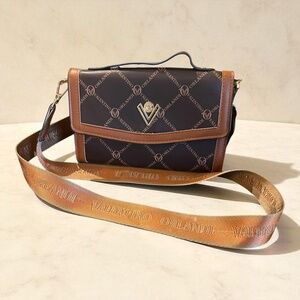 Valentino Orlandi Chic Brown Logo Crossbody Wallet Purse with Strap Fall Autumn